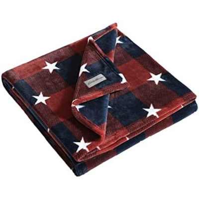 Jeté, literie ultra-douce et réversible en peluche, couverture pour canapé et lit (rouge écossais Americana, 50 po x 70 po)