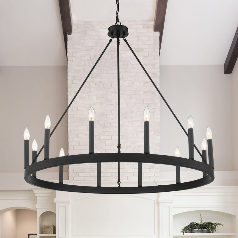 Madalyn 12 - Light Candle Style Wagon Wheel Chandelier
