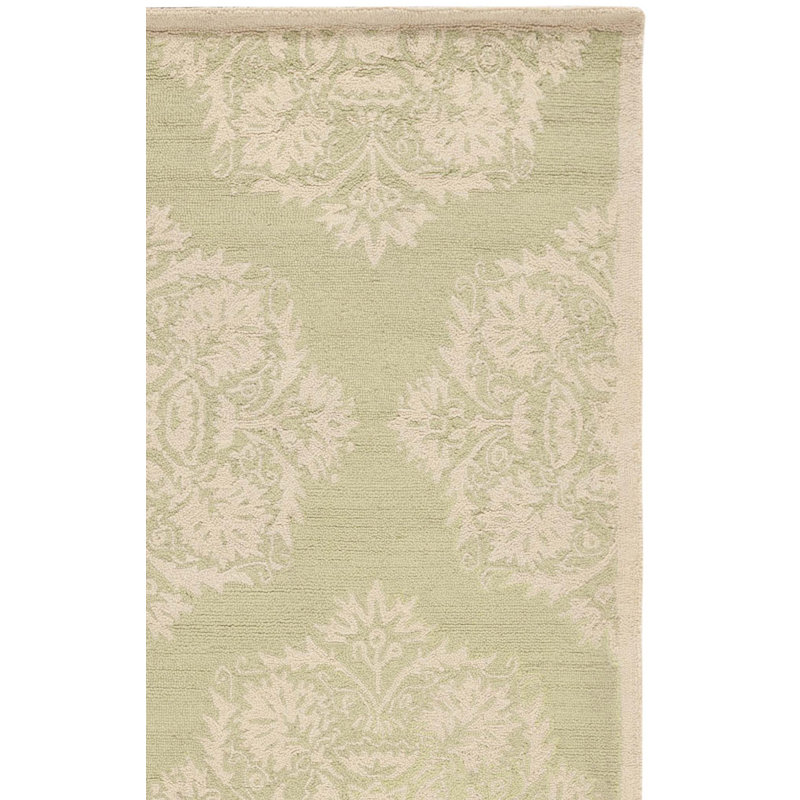 Hollander Floral Hand-Hooked Wool Green Area Rug, Rectangle 6' x 9'