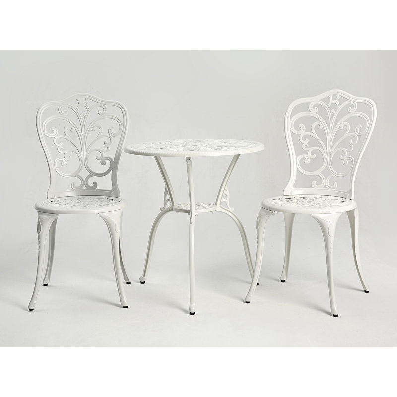 3-Piece Outdoor Rust-Resistant Cast Aluminum Patio Bistro Set, White