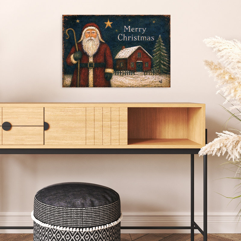 Olde Time Santa Vintage Abstract Pine Tree Landscape Winter Wall Art Print, 40.64cm H x 60.96cm W