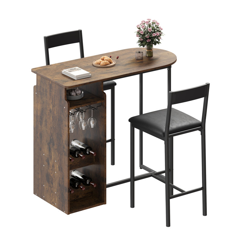 Ensemble de table de bar et de chaises pour 2 personnes avec support à vin et porte-verres à vin