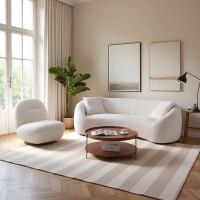 Modern Upholstered Boucle 2-piece Sofa Set, 4-seater With 360° Swivel Accent Chair