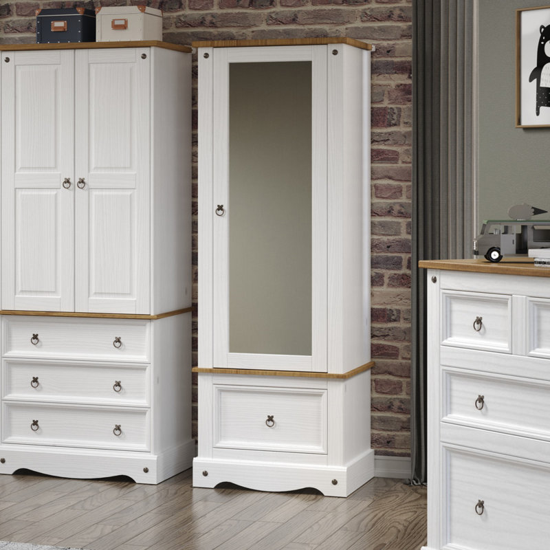 Coombs 1 Door, 1 Drawer Wardrobe, White and Antique Wax, Corona Design