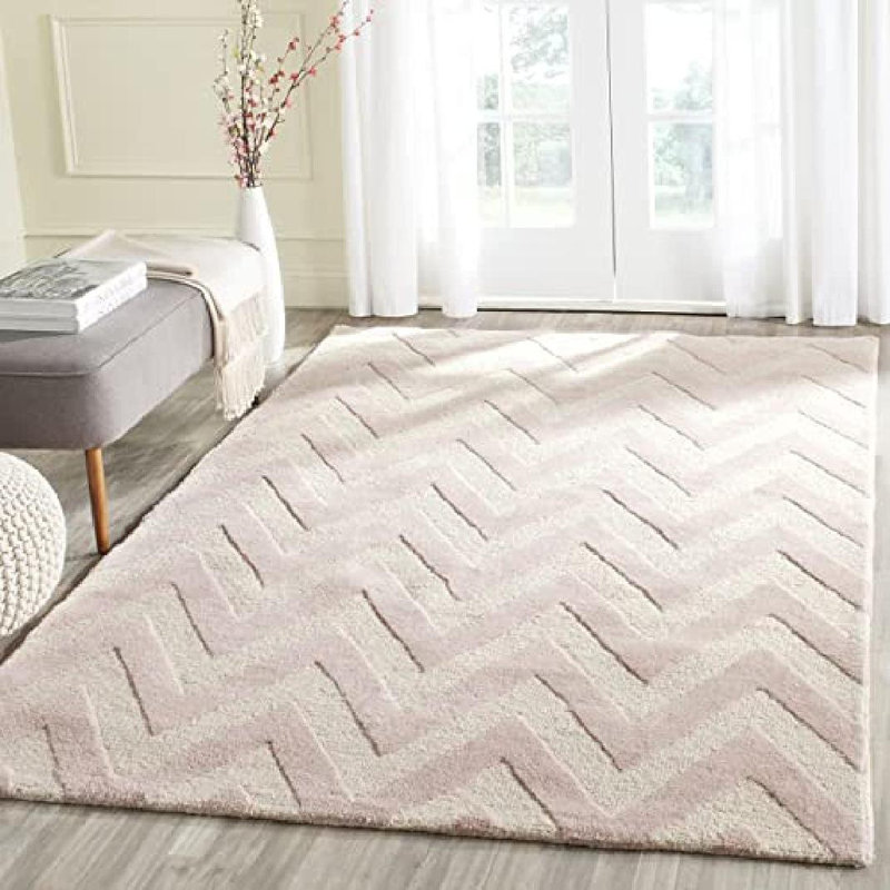 Tapis mauve / ivoire en laine touffeté à la main Sanyla, Rectangle 6 pi x 9 pi