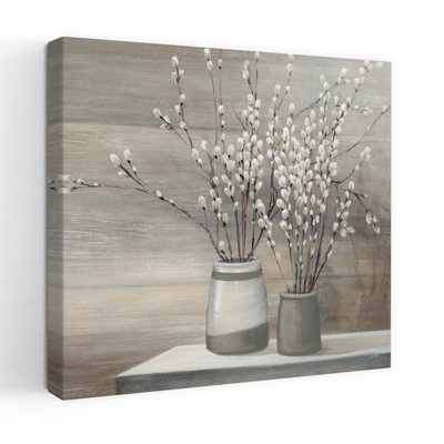Contemporary Pussy Willow Still Life Gray Pots Crop With Bouquets Branches Art