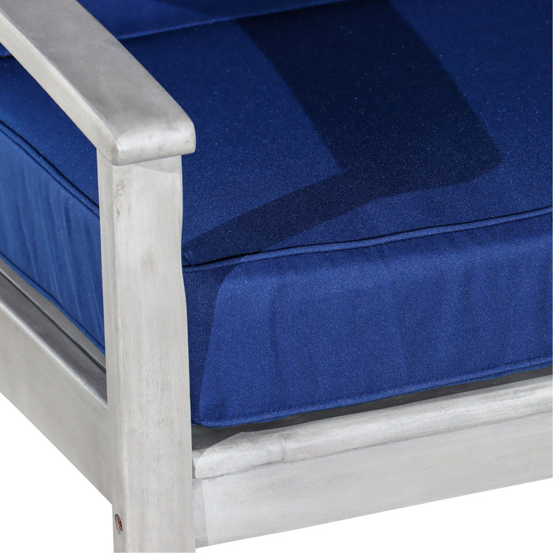 Chaise en eucalyptus à assise profonde avec coussins bleu marine pour chaise paisible, gris argenté, silencieux