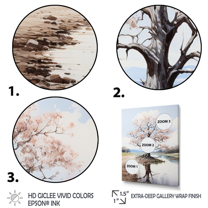 Minimalisme, chêne rose, automne chatoyant - impression sur toile florale, H 32 po x l 16 po x P 1 po, Cadre flottant doré