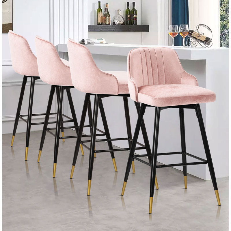 Swivel Velvet Upholstered Counter & Bar Stool, Bar Stool (29" Seat Height), Pink