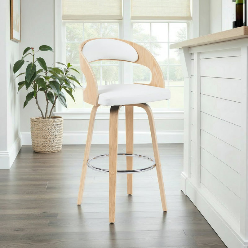 Tabouret de bar pivotant Pensacola, Naturel, Blanc, Tabouret de bar (siège d'une hauteur de 30 po)