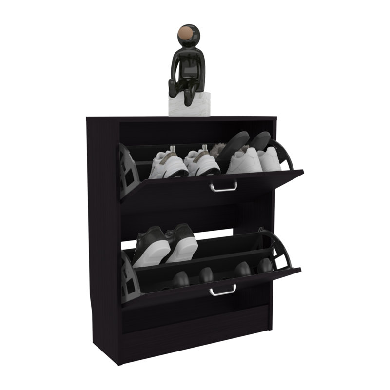 Range-chaussures à deux portes avec tablettes réglables et rangement moderne Inola, Noir