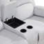 Causeuse inclinable manuelle en mélange de lin gris et argent avec console centrale-219394154