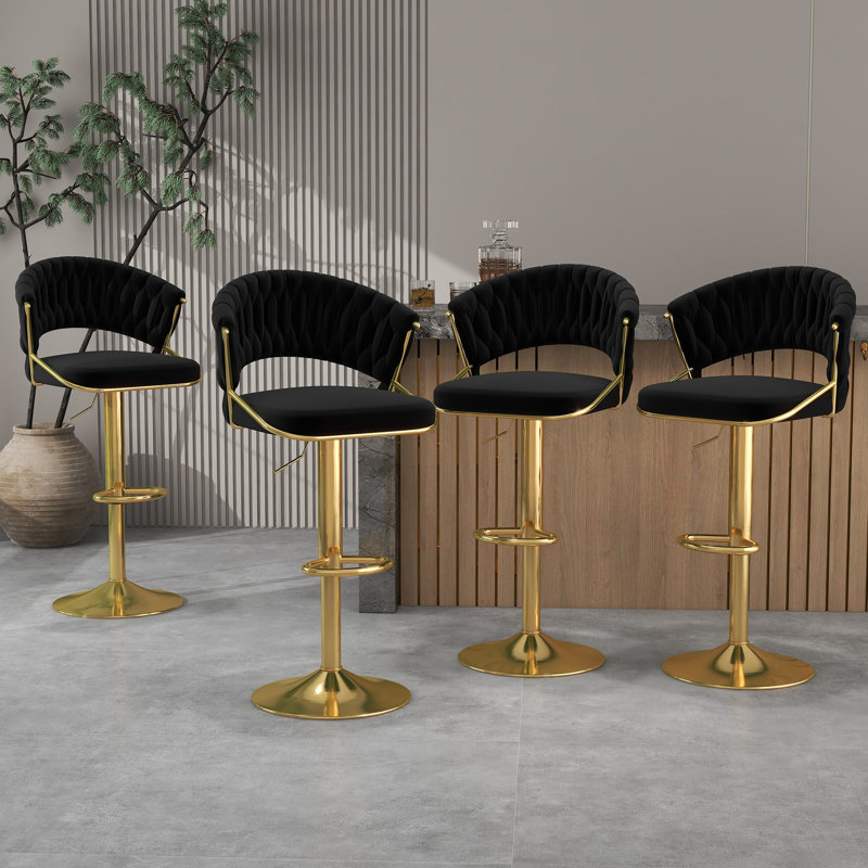 Christal Height Adjustable Swivel Bar Stool, Black, Gold