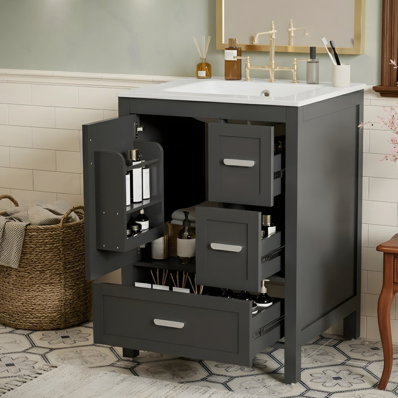 Meuble-lavabo moderne de 24 po, Noir