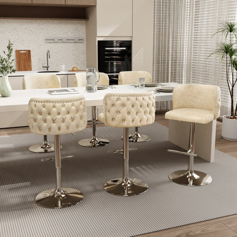 Ensemble de 6 tabourets de bar Modern, Argent argent, Crème