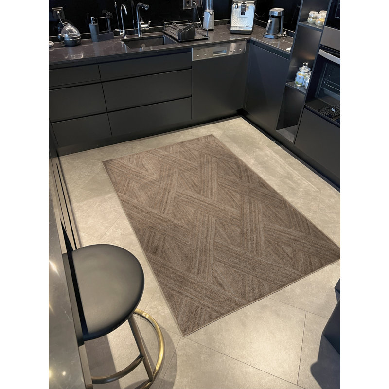 Tapis décoratif moderne à motif géométrique croisé Coffee-Beige, Tapis de couloir 3 pi 3,37 po x 6 pi 6,74 po
