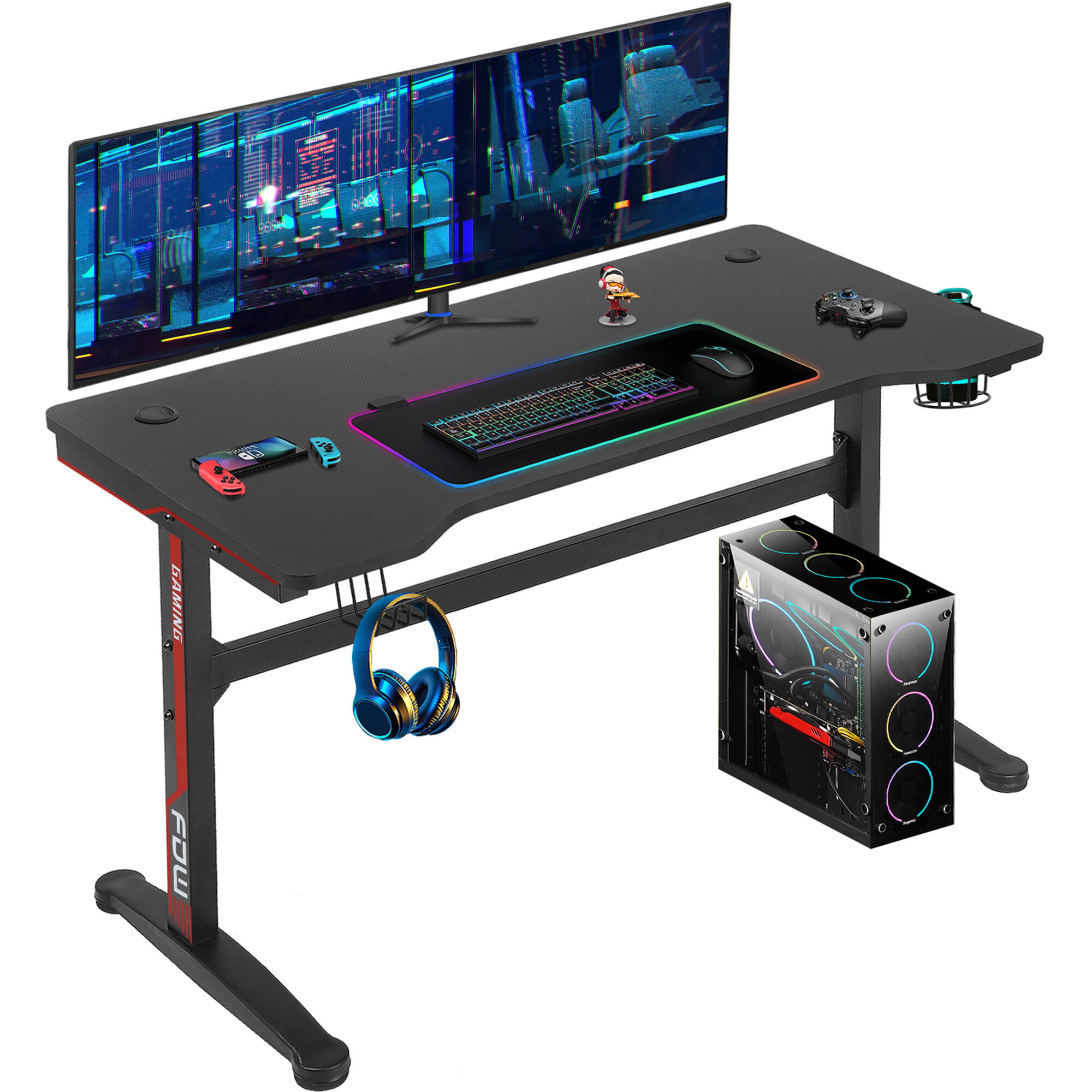 Ergonomic PC Gaming Desk, Cable Management, Top Material