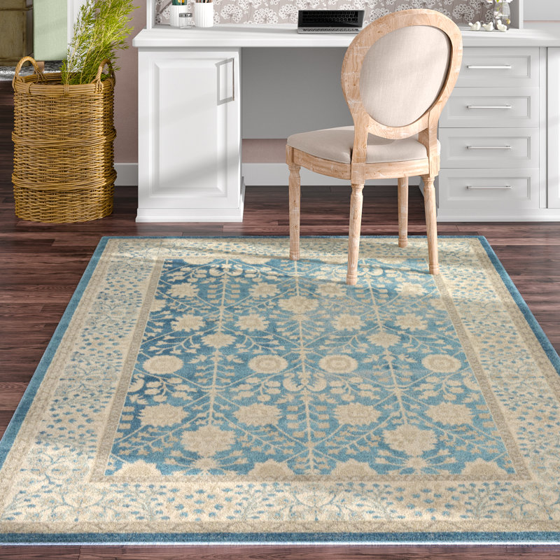 Tapis bleu / beige Patillo, Rectangle 5 pi 1 po x 8 pi