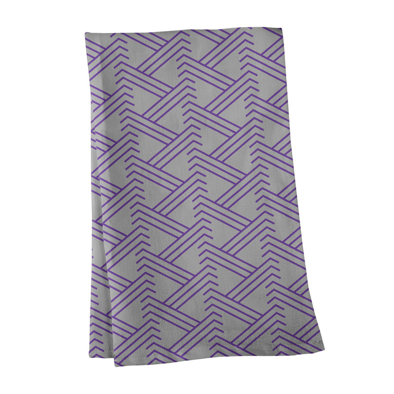 Torchon à thé zigzag classique, Gris / Mauve, Croisé en coton