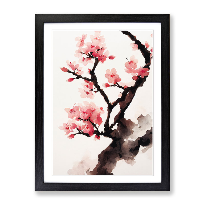 Watercolour Cherry Blossom Tree Vol.2 - Picture Frame Print, Black, 64cm H x 46cm W x 2cm D