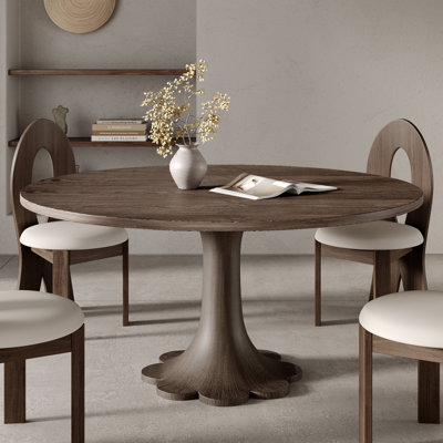 Round Mid-Century Farmhouse Solid Wood Dining Table Circle Kitchen Dinner Table For 4-10