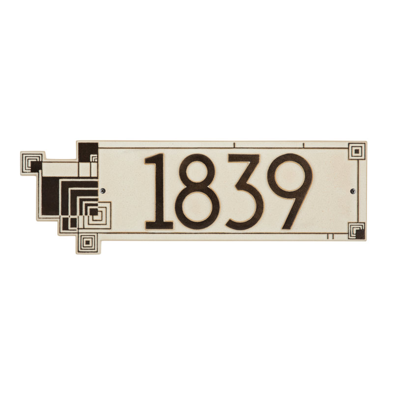 Frank Lloyd Wright, plaque moderne abstraite cubique, 1 ligne standard, Brun, Oui, Calcaire vieilli / brun foncé