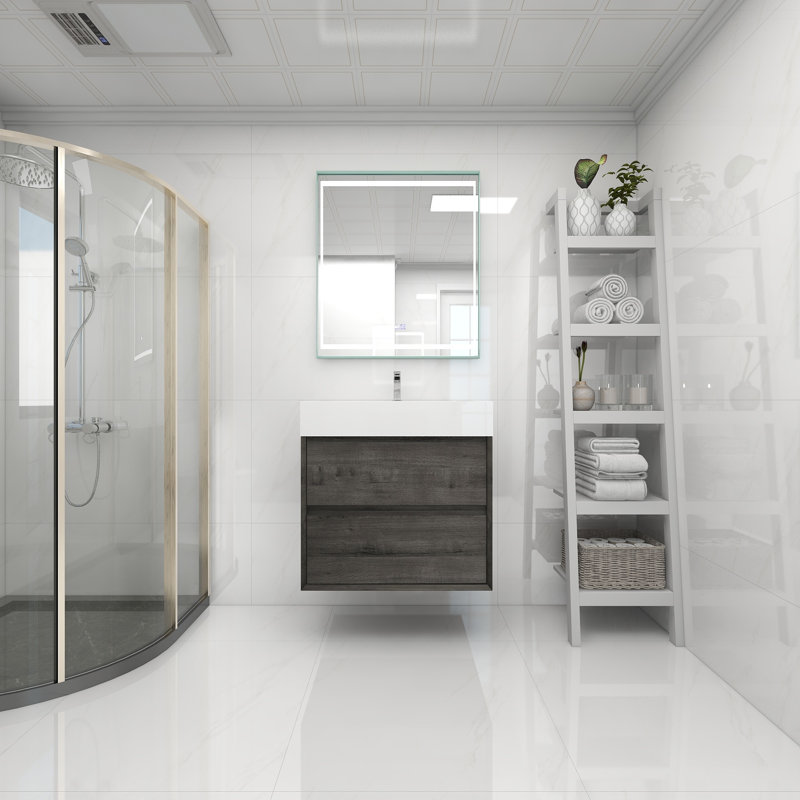 30" Wall Mounted Single Bathroom Vanity, Smoke Oak