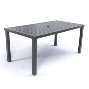67"X35.5" Rectangular Outdoor Rust-Free Aluminum Patio Dining Table With Umbrella Hole