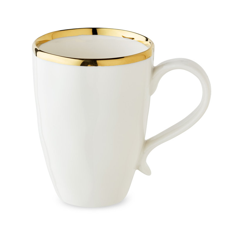 Set of 4 White Ceramic Mugs with Gold Trim, 18oz