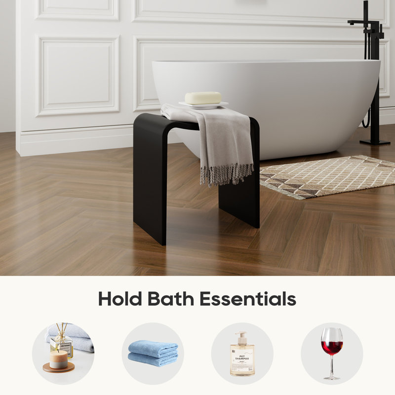 15.7'' Solid Surface Shower Bench Stool, Matte Black