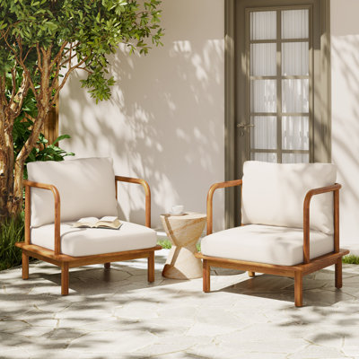 Fauteuil club d'extérieur en bois d'acacia avec coussin Emmry