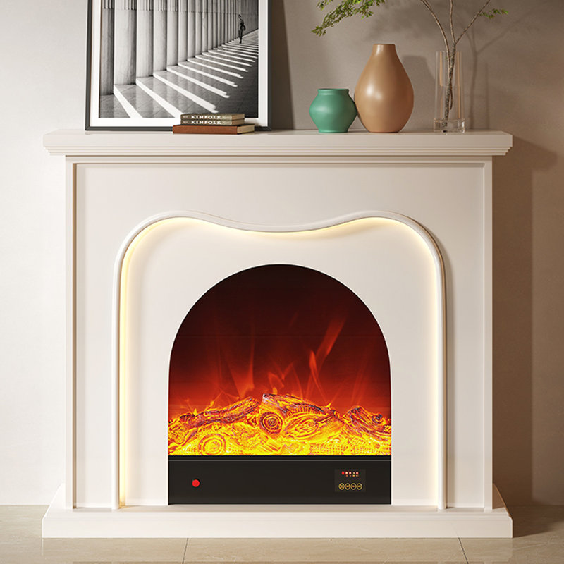 White Solid + Manufactured Wood Freestanding Fireplace, White