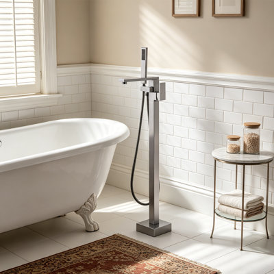 WOWOW Brass Freestanding Floor‑Mount Bathtub Faucet with Hand Shower