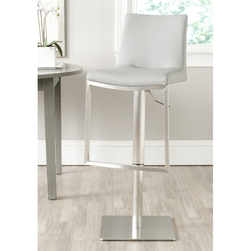 Lettia Swivel Upholstered Faux Leather Adjustable Height Counter Stool with Stainless Steel Frame, Gray