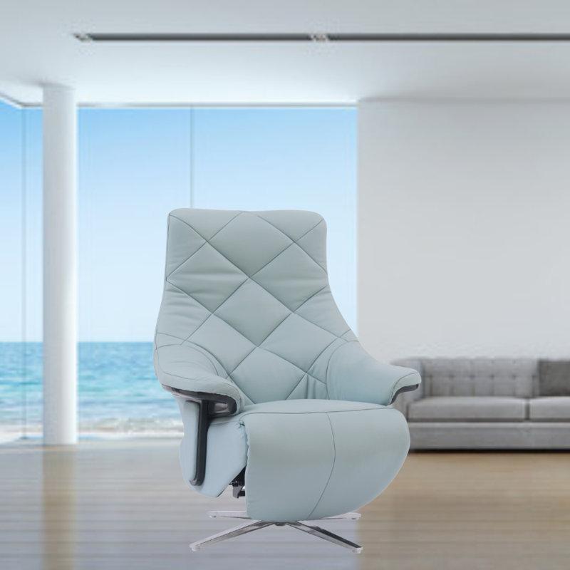 Ammelie Upholstered Swivel Power Recliner, Baby Blue Leather Match