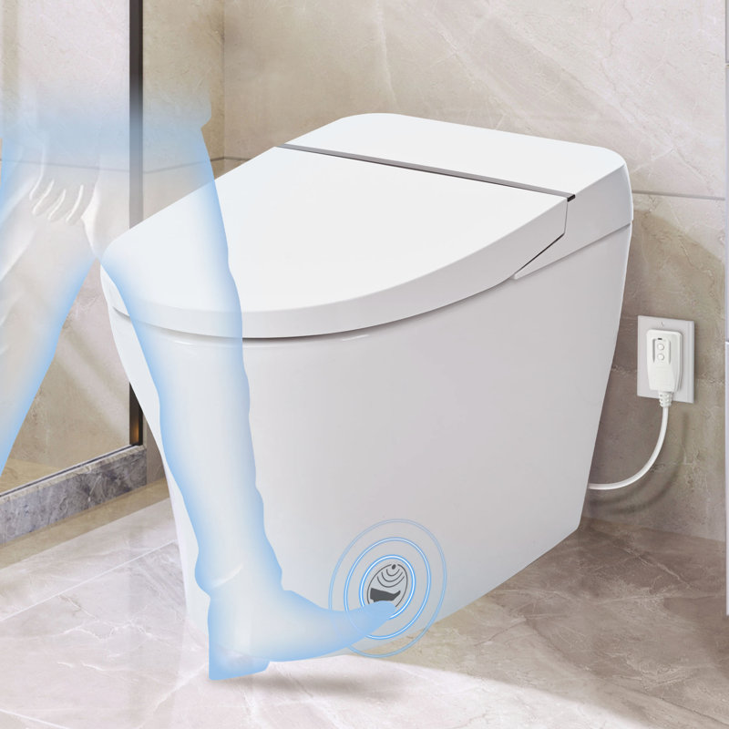 Toilette compacte à double chasse avec baguette autonettoyante, chasse au capteur de pied, nuit blanche, commande à bouton, lavage à l'eau froide, fermeture en douceur forte, immaculée intelligente 1 / 1,28,