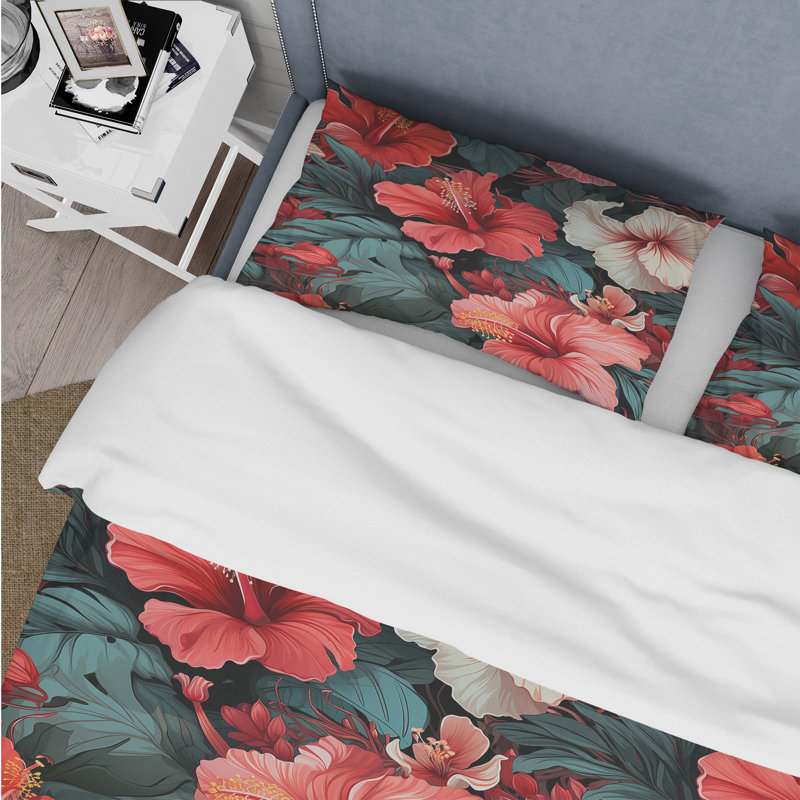 Ensemble de housse de couette Hibiscus Twilight Ii, Housse de couette pour grand lit et 2 taies décor