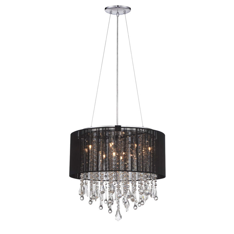 Lustre tambour à abat-jour 12 lumières Macalester, Noir, H 18,5 po x l 20 po