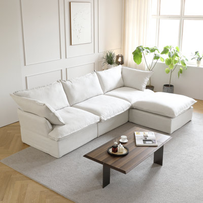 Fairford 4-Piece Upholstered Modern Corduroy Fabric Sectional Sofa With Ottomanl