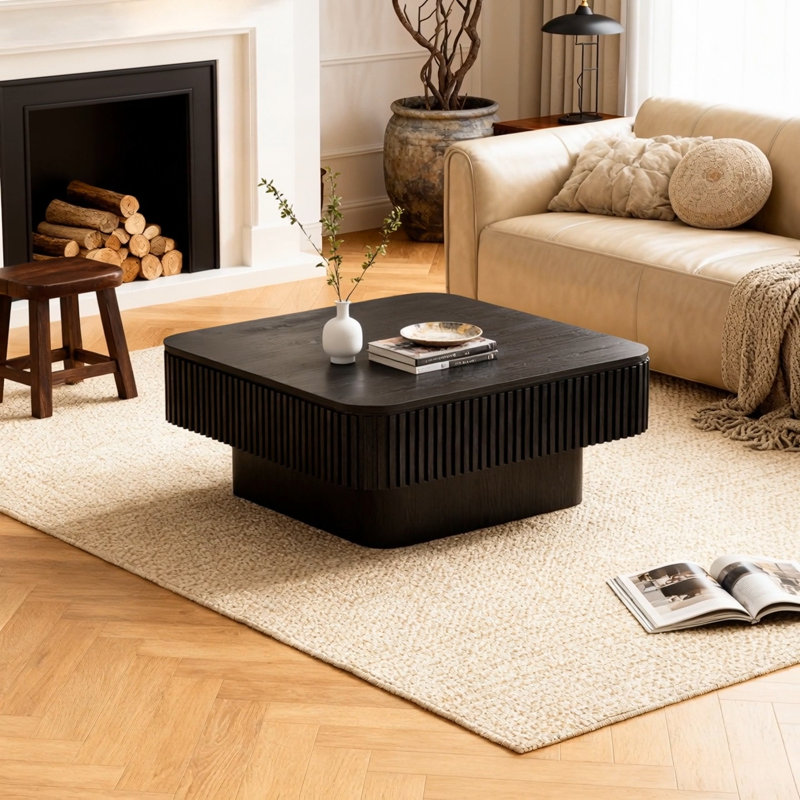 Table basse carrée avec rangement, Noir