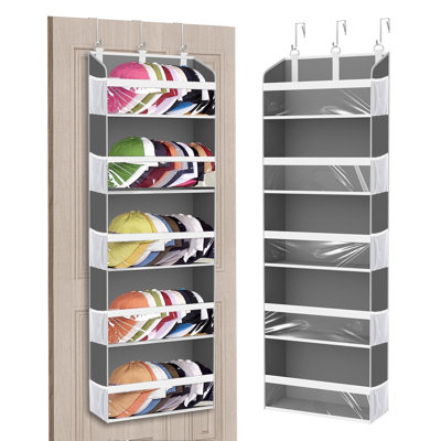 Peut contenir 60 casiers sur le dessus de la porte pour casquettes de baseball, support à chapeaux à grande capacité à 5 niveaux pour porte de placard, support suspendu transparent avec 3 crochets, gris