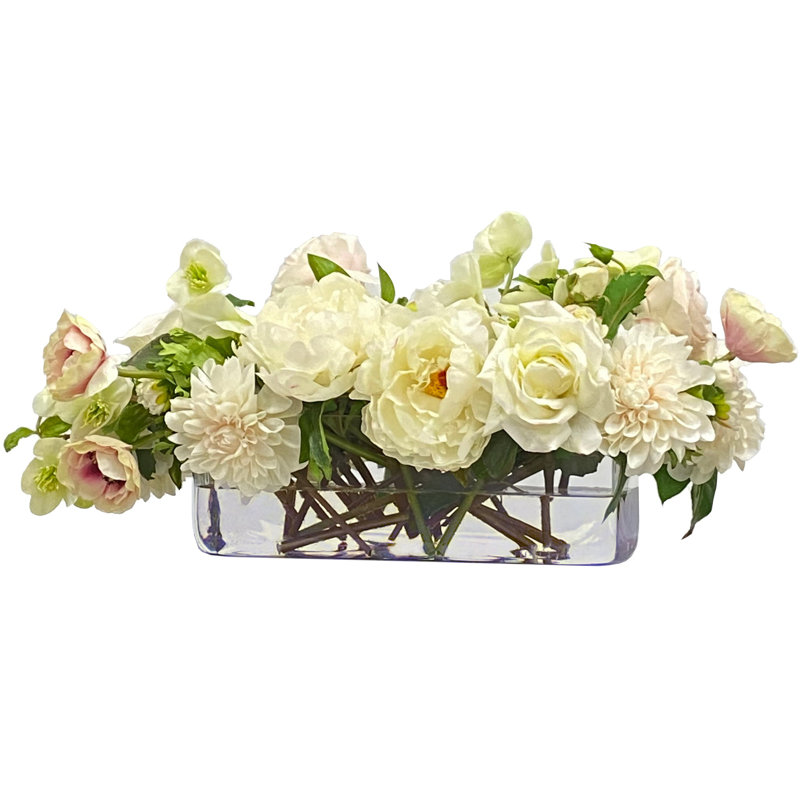 Elegant White and Pink Faux Floral Arrangement in Clear Vase