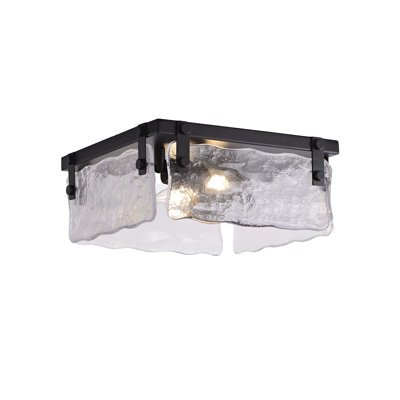 Laia 11.8" Black 2-light Hand Crafted Glass Square Flush Mount