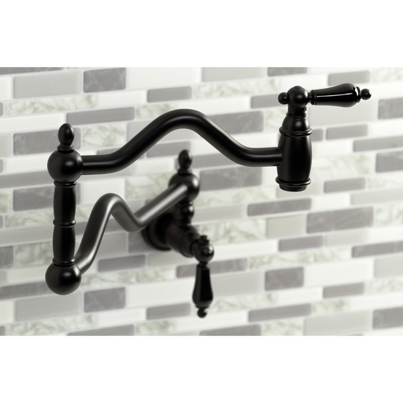 Kingston Brass Duchess Two-Handle 1-Hole Wall Mount Pot Filler Faucet, Matte Black