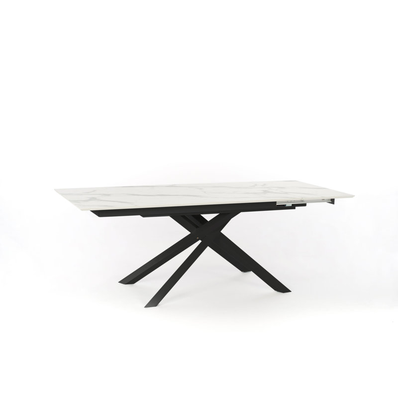 Rawley Extendable Metal Base Dining Table, Calacatta Marble, Black