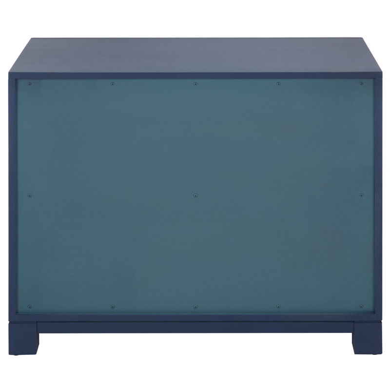 Elegant Chamere 32" Wide Nightstand – Glam Bedroom Chest with 3 Drawers, Blue