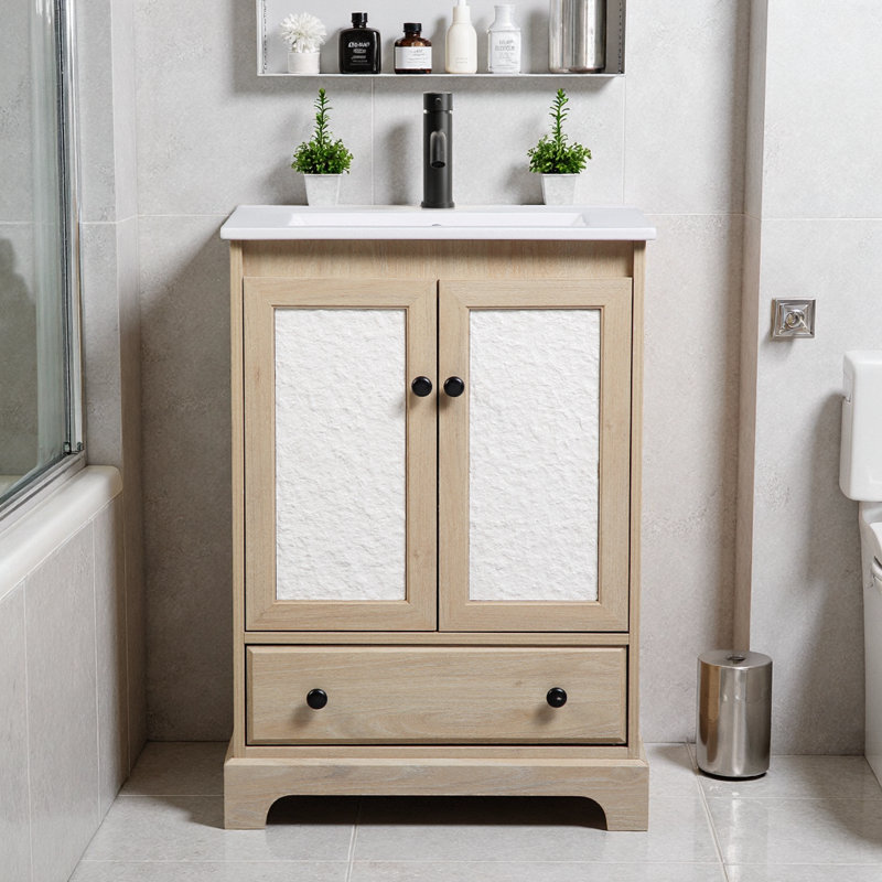Base de meuble-lavabo en bois 24 po RTA, portes d'armoire florales, charnières à fermeture douce