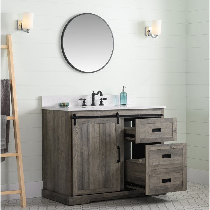 Cayden 42'' Single Bathroom Vanity with Top, Carrara White, Weathered Gray