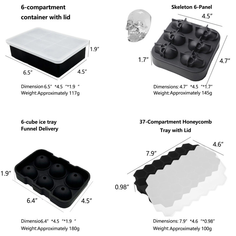 Plateau de congélation pour moules à glace en silicone 4 pièces, moules à glace sphériques et grille de 37 grilles avec couvercle.