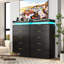 Commode à 5 tiroirs avec éclairage DEL et station de recharge, commode moderne en bois avec prise électrique pour chambre, commode de rangement de 121 cm de haut pour salon, entrée, couloir, noir-491640089-491640166